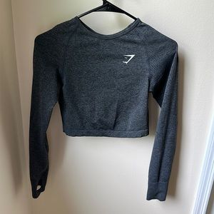GYMSHARK DARK GREY CROPPED LONG SLEVE WORKOUT TOP SIZE M